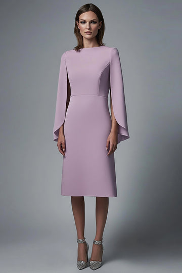 Purple Long Sleeve Sheath Midi Dress